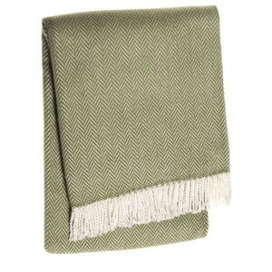NWT A Soft Idea 355 Herringbone Plush Throw 55" x 70" Moss Green Cream Chevron